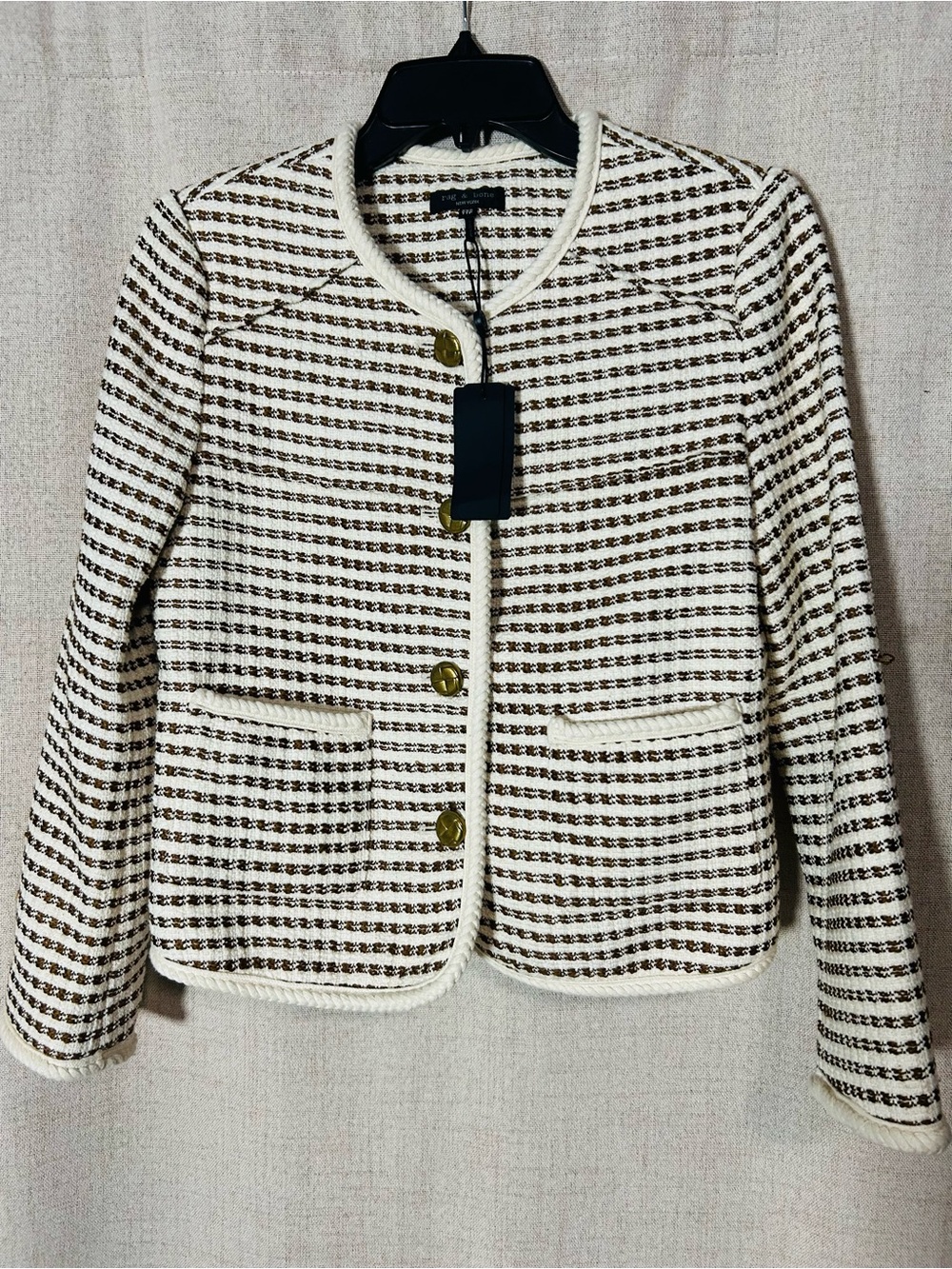 rag & bone Cream and Brown Tweed Button-Front Jacket